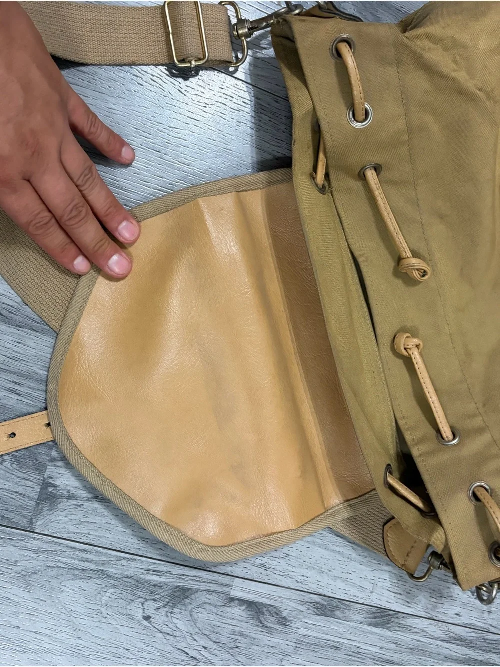 Polo by Ralph Lauren Tan Canvas Tote with Leather Flap and Trim